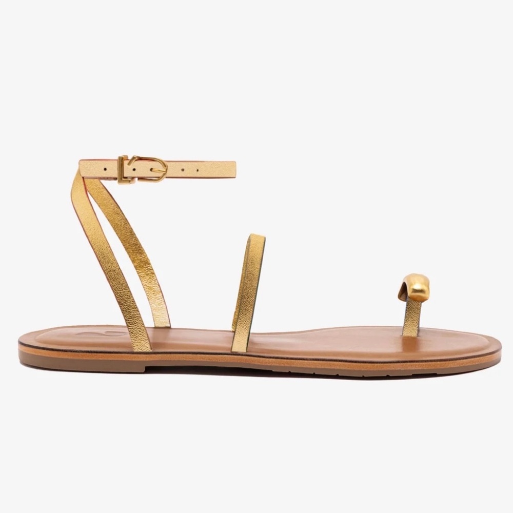 BNIB Larroudé Biarritz Flat Sandal in Gold Metallic Leather - Picture 5 of 6